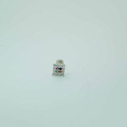 "Make a Bold Statement: Square Nosepin with Dazzling White and Multicolor Stones