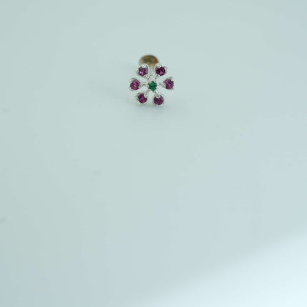 "Vibrant Harmony: The Stunning Pink and Green Combination Nosepin"