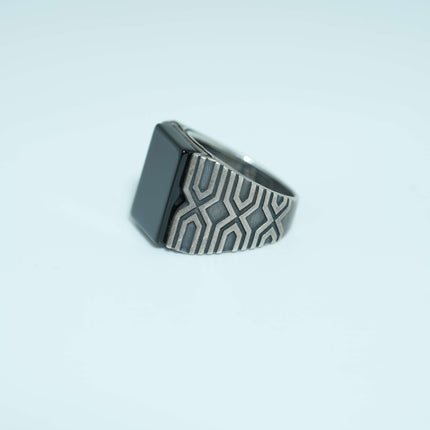 Silver Black Stone Turkey Ring