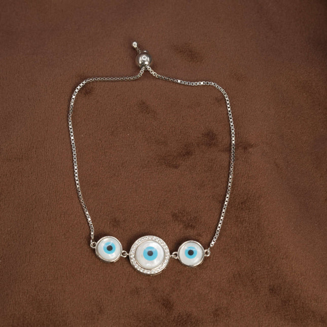 Good Vibes Only with Our Silver Evil Eye Bracelet.