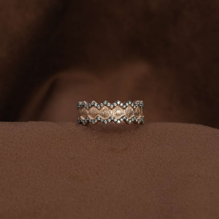 Echo Trace – Linear Etched Silver Rose GoldRing
