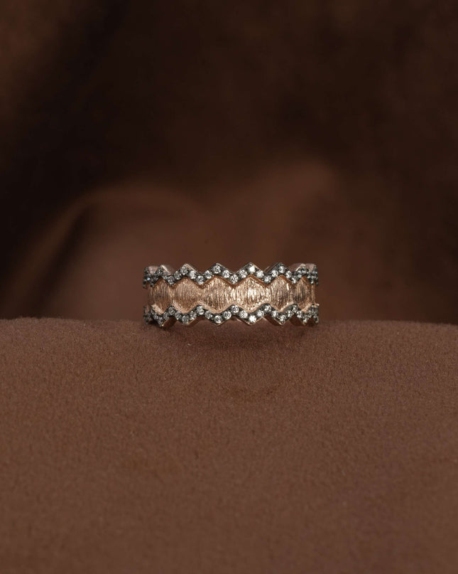 Echo Trace – Linear Etched Silver Rose GoldRing