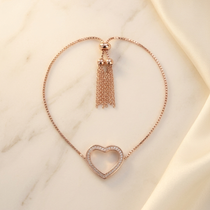 Heart Charm Rose Gold  Silver Bracelet