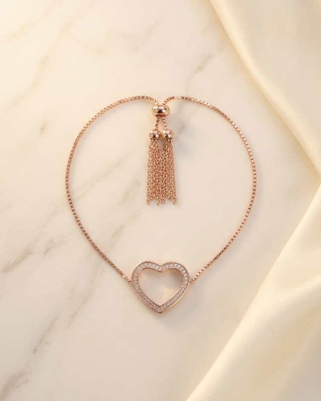 Heart Charm Rose Gold  Silver Bracelet