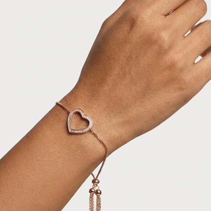 Heart Charm Rose Gold  Silver Bracelet