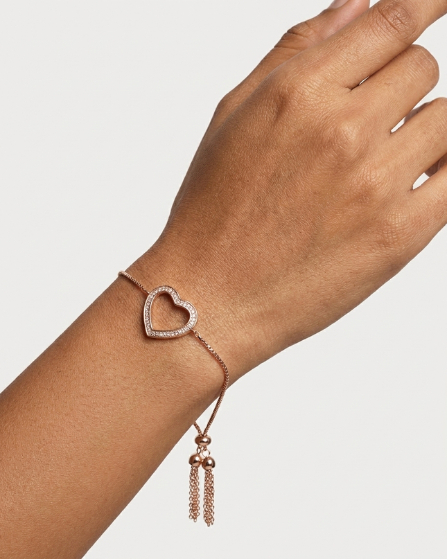 Heart Charm Rose Gold  Silver Bracelet
