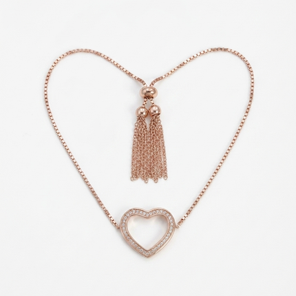 Heart Charm Rose Gold  Silver Bracelet