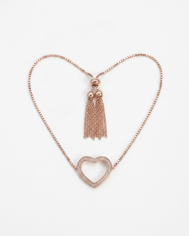 Heart Charm Rose Gold  Silver Bracelet