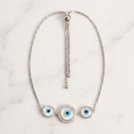 Good Vibes Only with Our Silver Evil Eye Bracelet.