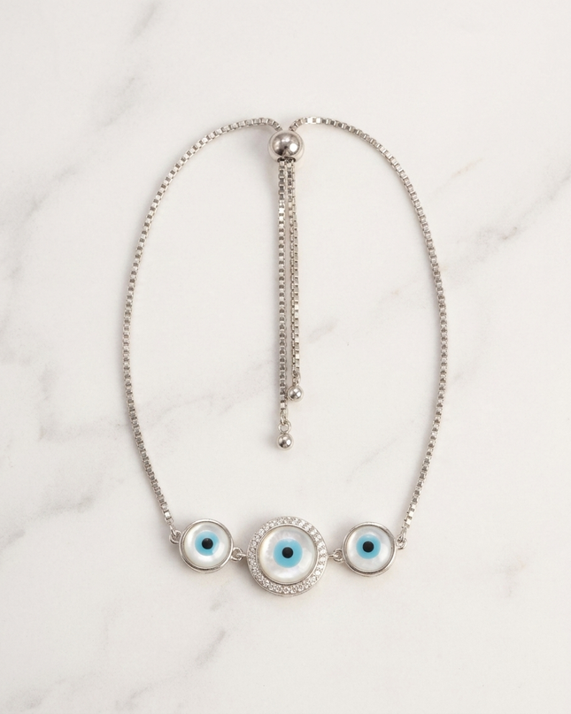 Good Vibes Only with Our Silver Evil Eye Bracelet.