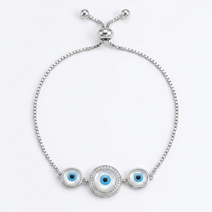 Good Vibes Only with Our Silver Evil Eye Bracelet.