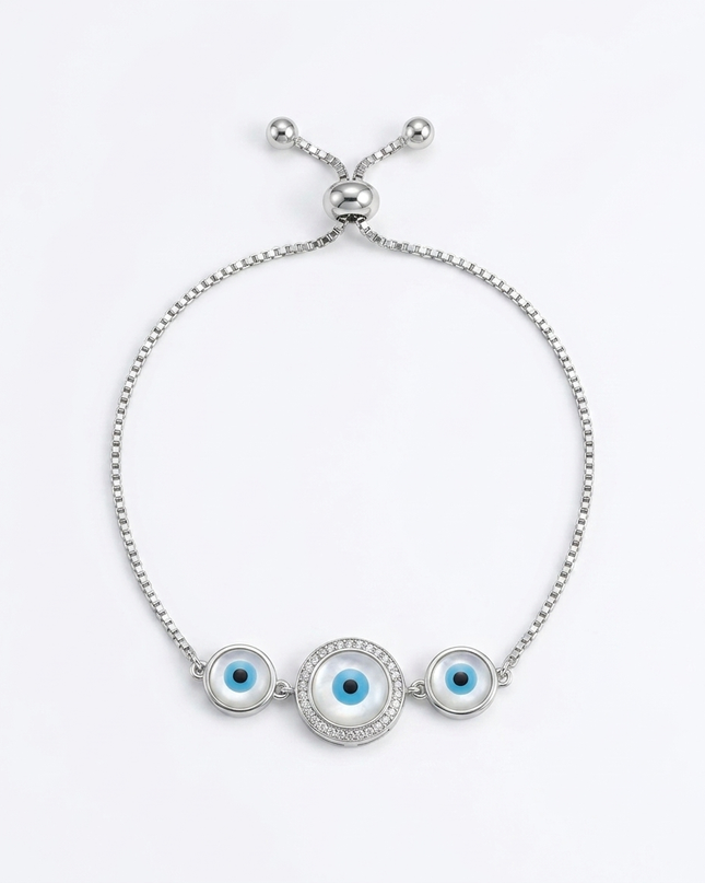 Good Vibes Only with Our Silver Evil Eye Bracelet.