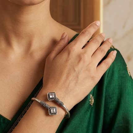 "Silver Oxidized Kada - Grace with a Vintage Touch"