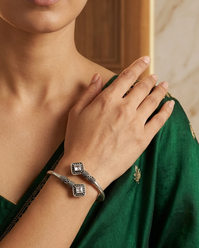 "Silver Oxidized Kada - Grace with a Vintage Touch"